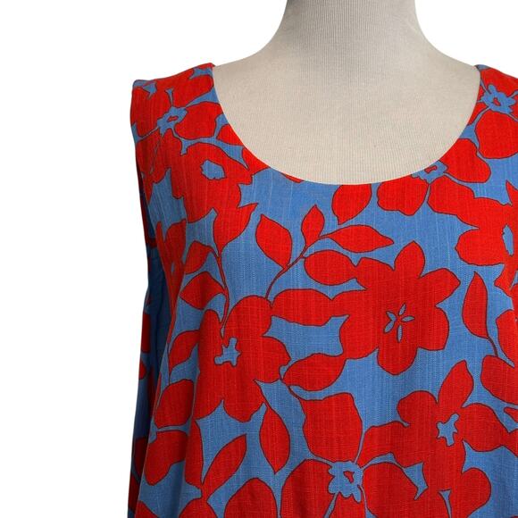 Draper James RSVP Floral Top Womens XXL Red Blue Sleeveless Button Side Tank - Picture 3 of 10